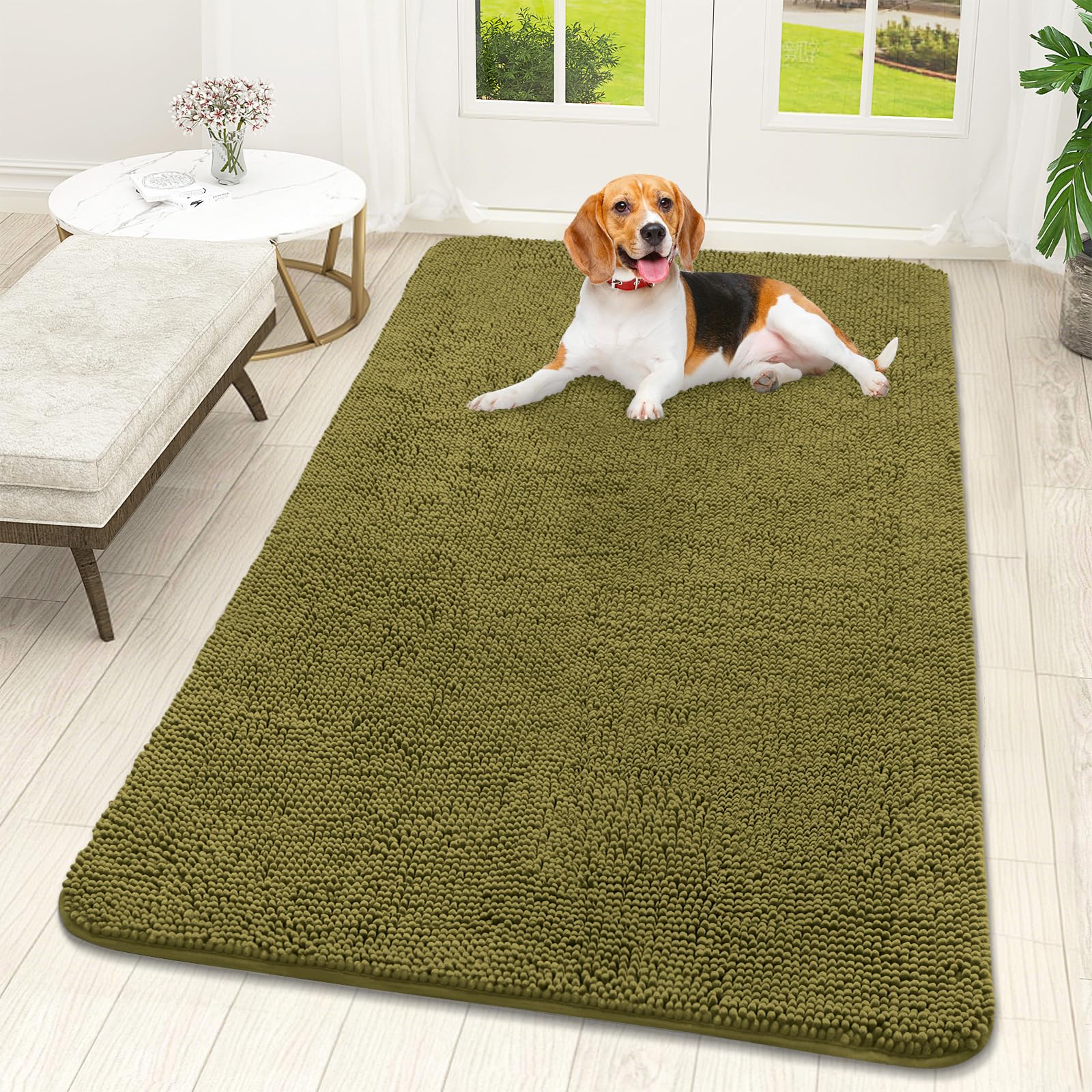 OLANLY Dog Door Mat for Muddy Paws 59x32, Super Absorbent Chenille Mud Mat