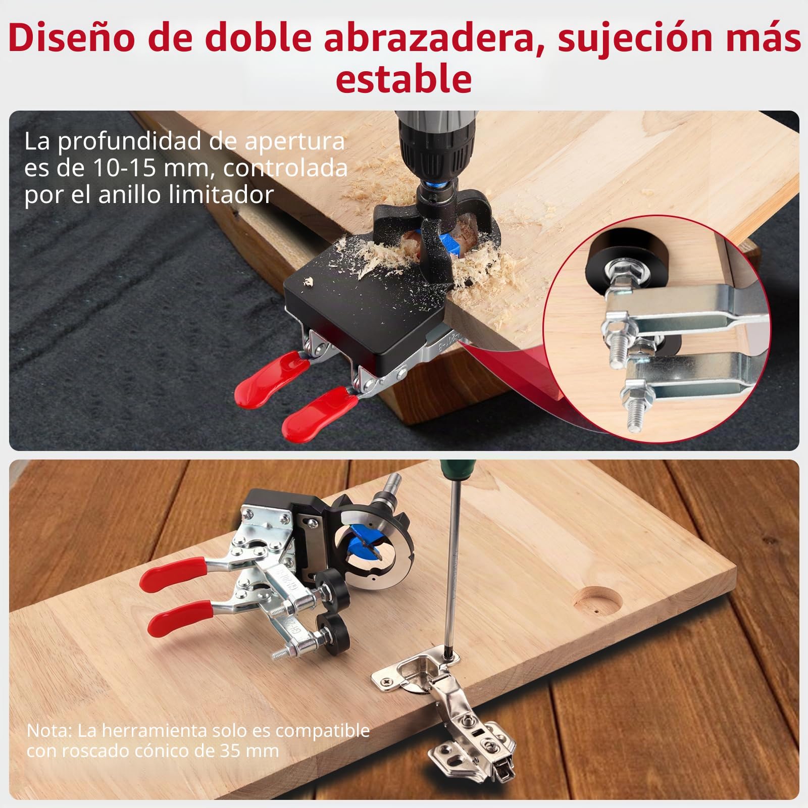 XUNTOP Bisagra Oculta Jig 35mm Jig Bisagra Oculta con Llave Allen Bisagra Agujero Perforadora con Sierra de 35 mm Perforadora de Bisagra de Doble Abrazadera para Muebles de Madera Puerta Gabinetes