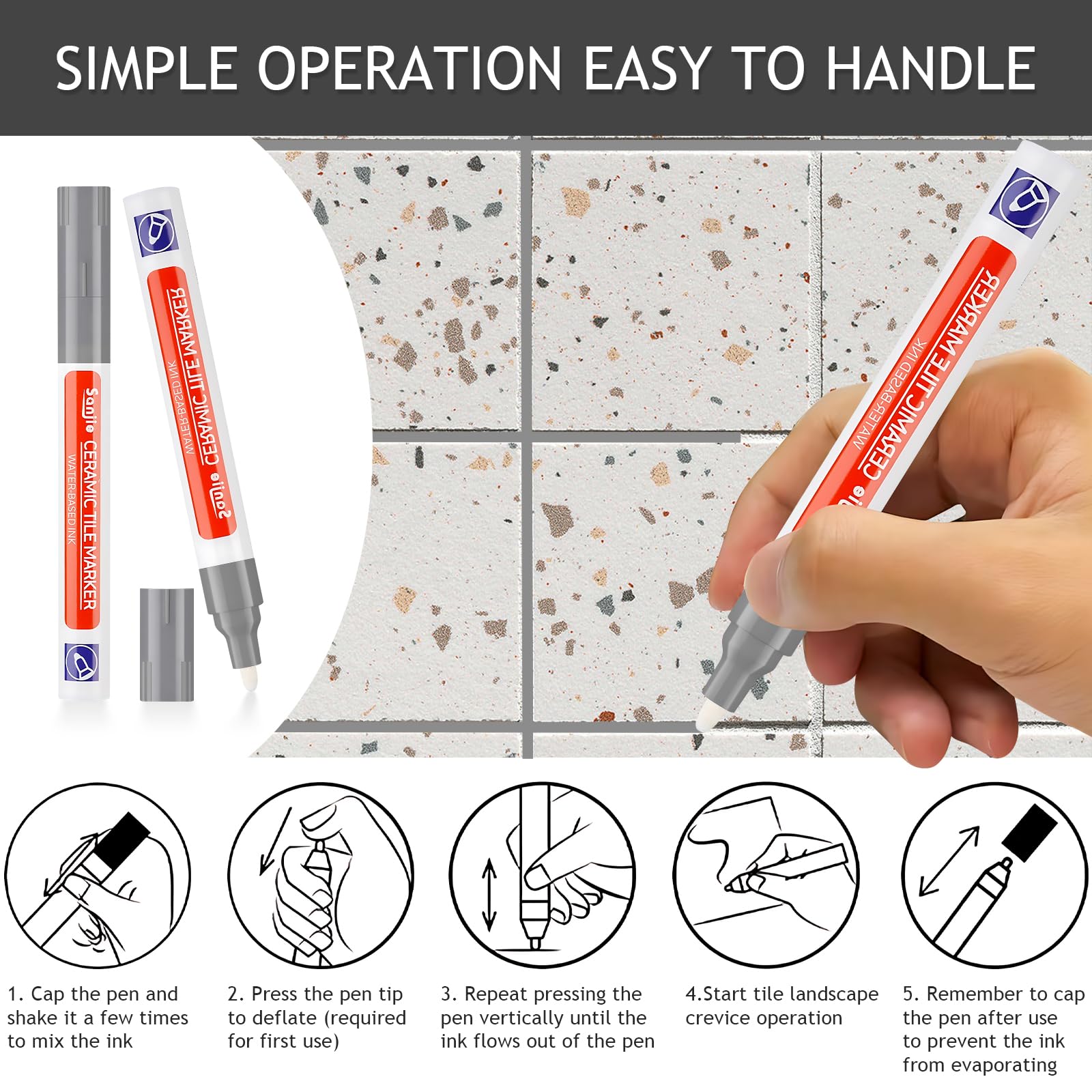 Fugenstift Grau, 8 pezzi Fugenstift Fugenstift Fugenstift mit Ersatzspitze Anthrazit Stift Reparatur Marker Reparaturift für Fliesen fliesenfuge Küchen Badezimmern
