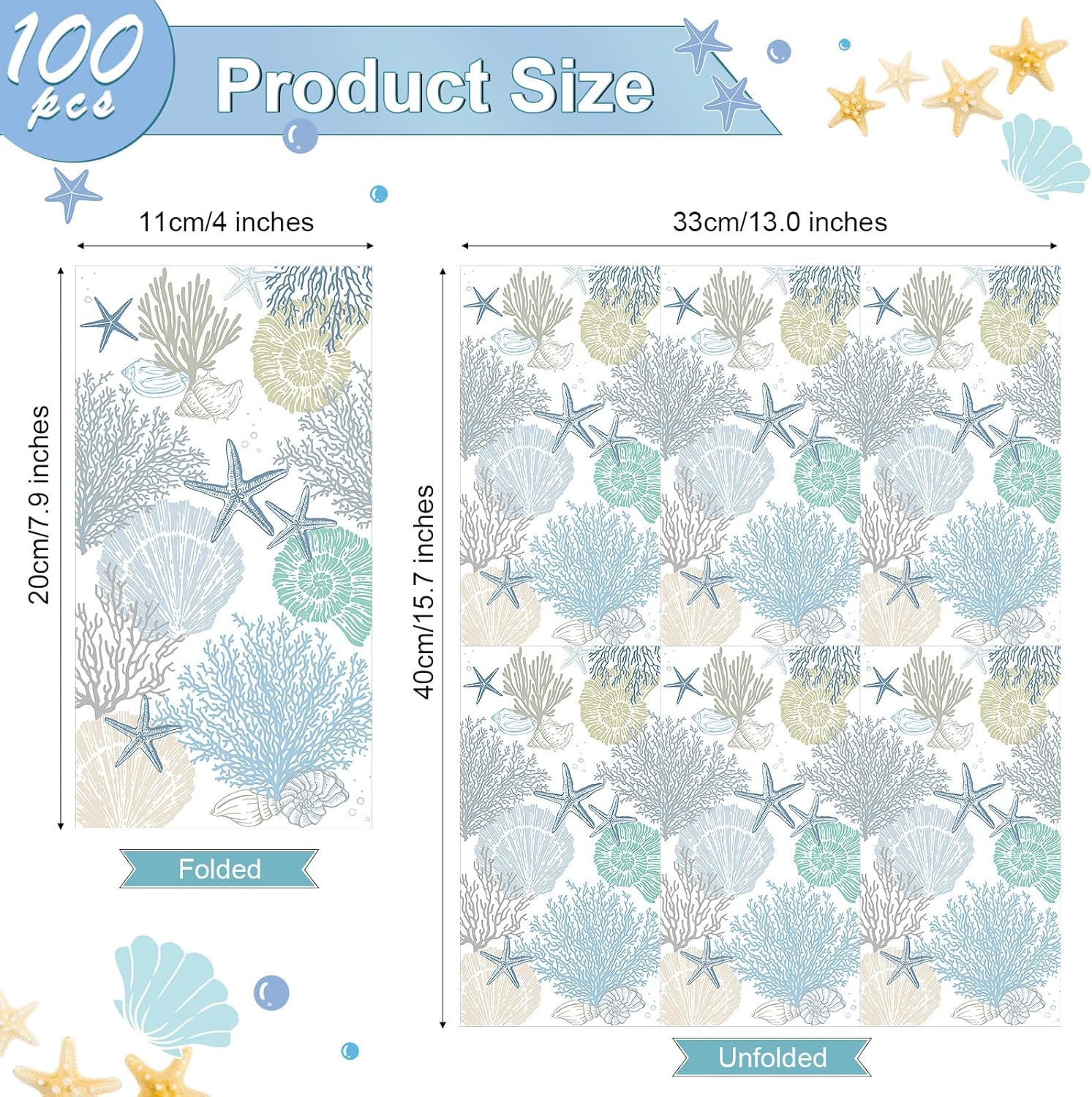 Funrous 200 Seashell Napkins Bulk 3 Ply Summer Ocean Sea Guest Napkins Coastal Beach Nautical Coastal Bathroom Paper Guest Towel for Bathroom Wedding, 7.9 x 4.3 in(Coral)