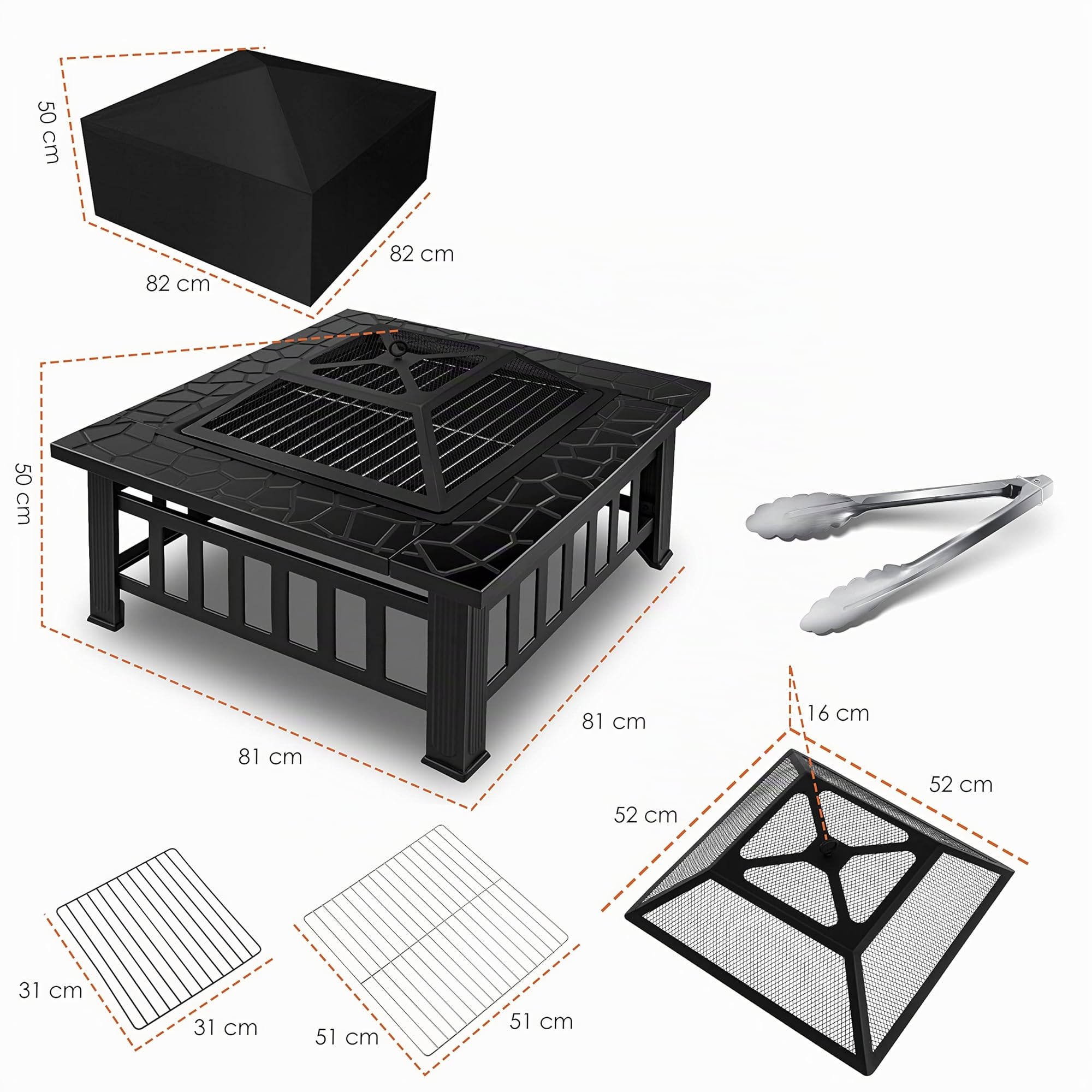 KESSER Braciere con Grill Ø 62 cm, Braciere multifunzionale per barbecue e riscaldamento, con griglia e attizzatoio, Nero