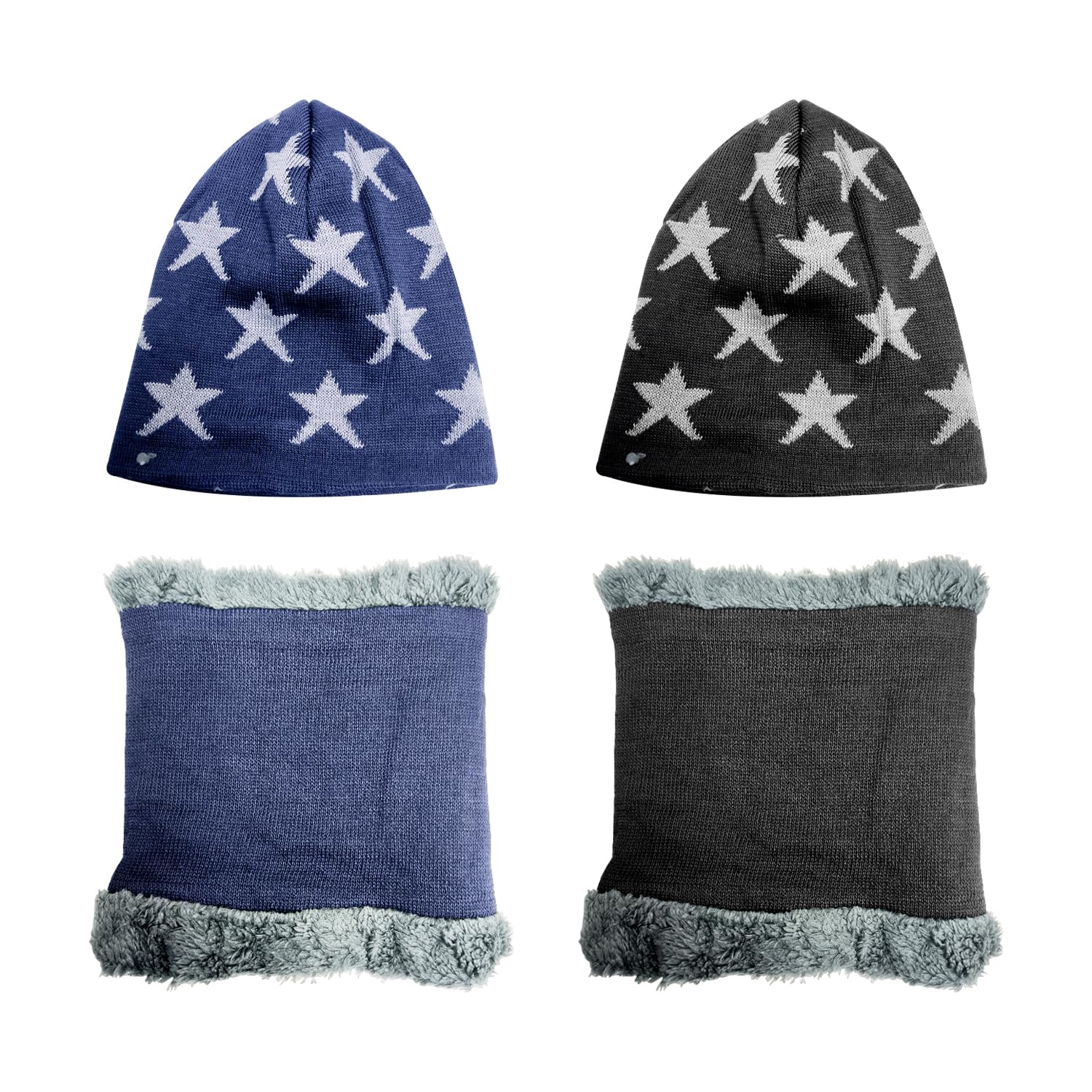 Wufgwbd Unisex Kids Black 2 Pieces Of Children's Hats And 2 Pieces Of Children's Scarves, Winter Warm Supplies, Velvet Cold-Proof Scarf, Elastic And Soft Knitted Hat