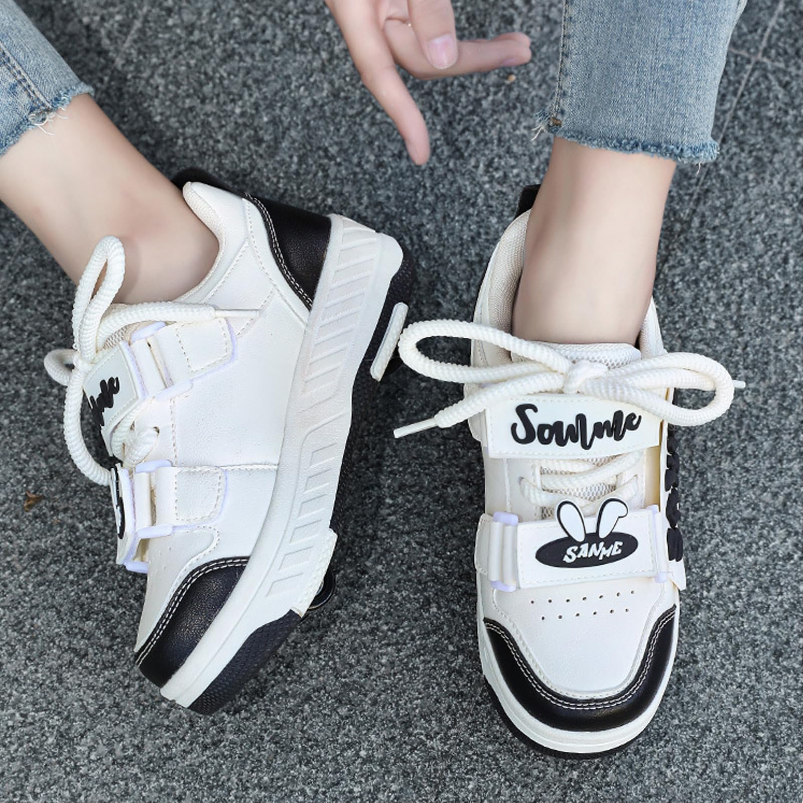 Hixingo Zapatillas con Ruedas, Multifuncionales 2 en 1 Zapatillas Patines, Resistentes al Desgaste Calzado de Skateboarding con Gancho y Bucle para Principiantes, Niños