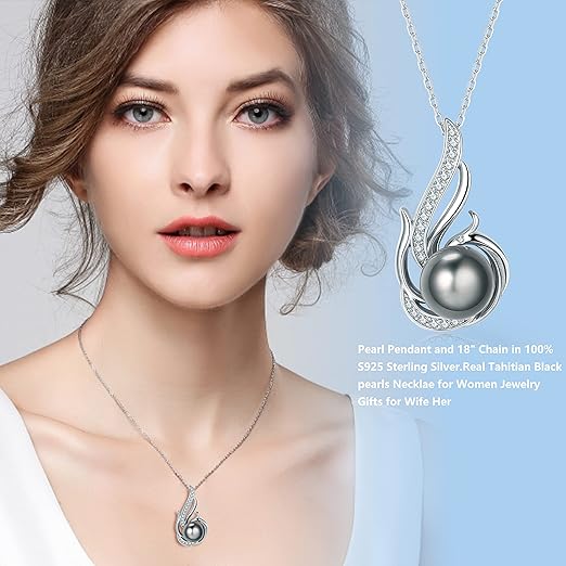 Tahitian Black Pearl Necklaces for Women 10-11mm-Pearl Phoenix Pendant-Christmas Mothers Day Valentine's Day Gifts Wife Mom Grandma Girlfriend Daughter Her Best Friend Birthday Anniversary Fine Jewelry thumbnail 3