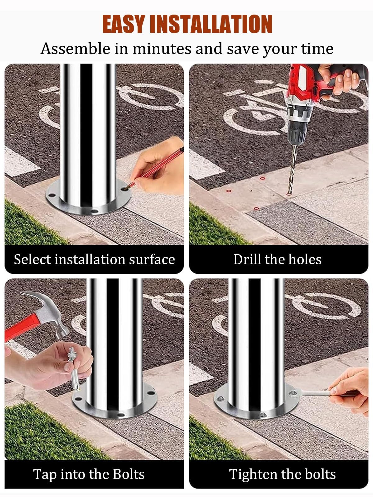 Bolardo de Seguridad Bolardo De Acero Inoxidable Con Guardia De Seguridad Puesto De Estacionamiento De Control De Tráfico Para Garajes, Entradas De Acceso Y Aceras(1 Pack,H 23.7in x D 4.5in)