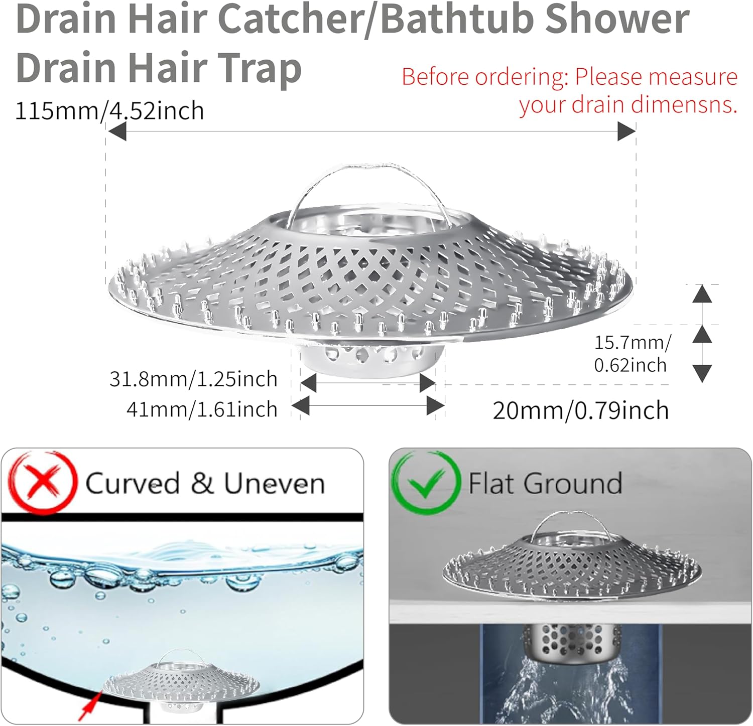 Tub Drain Protector Drain Hair Catcher,Stainless Steel Bathtub Shower Drain Hair Stopper Strainer Trap for Wash Basin Shower Bathroom Kitchen Sink to Catch Hair Debri and Foreign Objects Easil