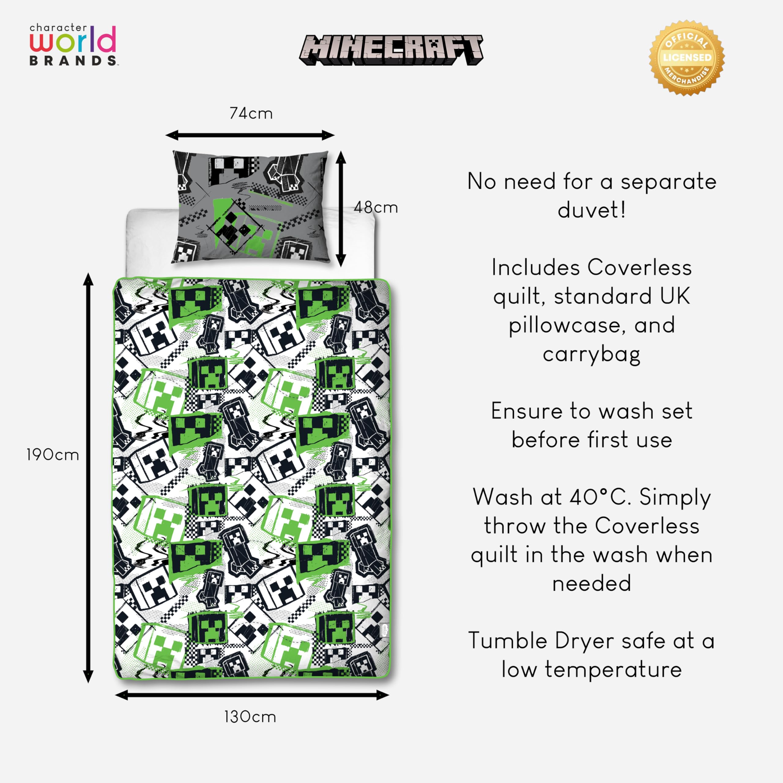 Minecraft - Juego de Ropa de Cama (tamaño Individual, Reversible, 10,5 TOG)