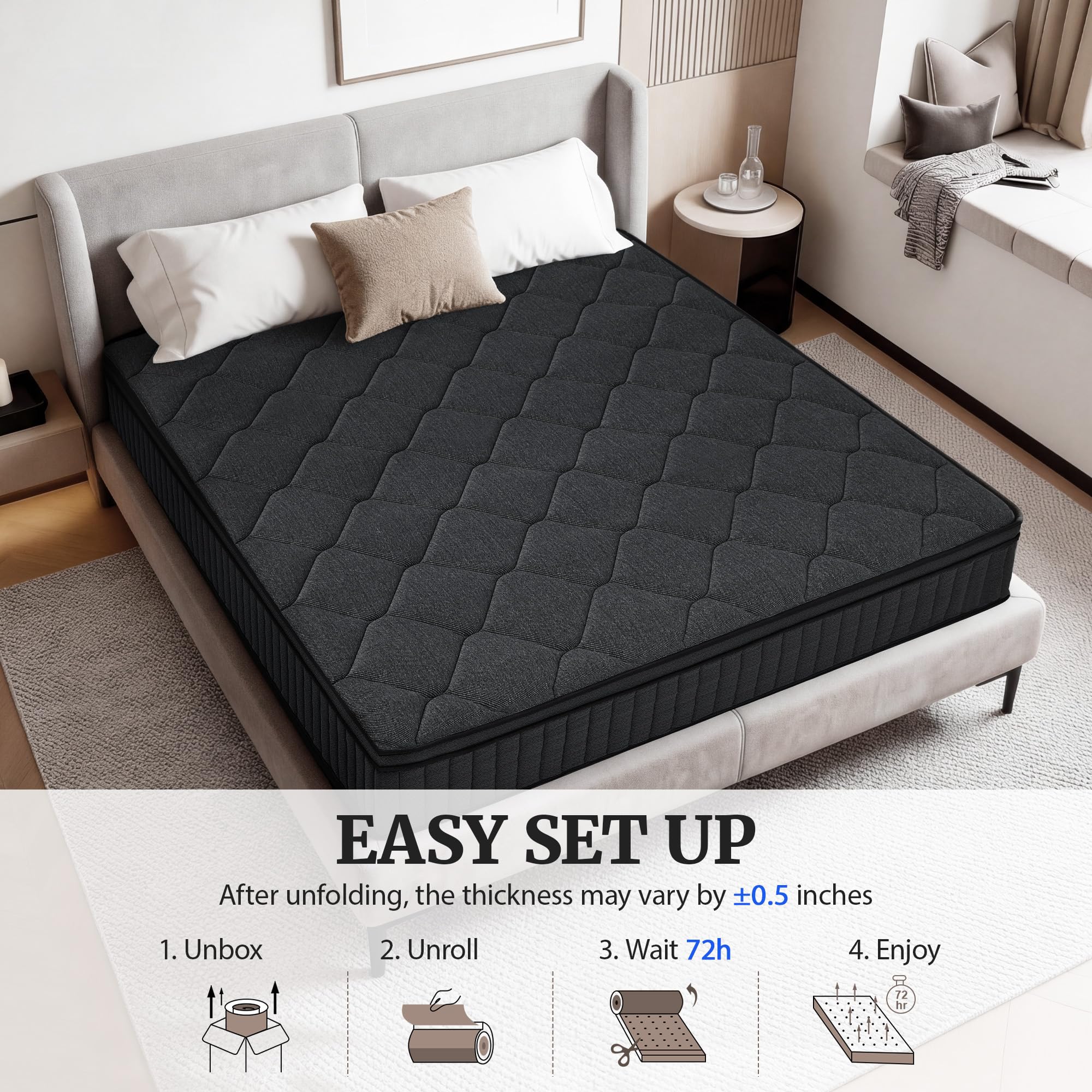 Materasso in memory foam certificato da 25,4 cm e letto per alleviare la pressione in una scatola