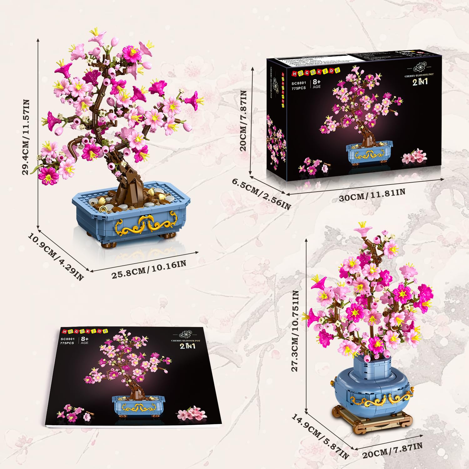 HOGOKIDS Kit de Construction 2-en-1 Bonsaï de Fleurs Cerisier pour 8-12 Ans