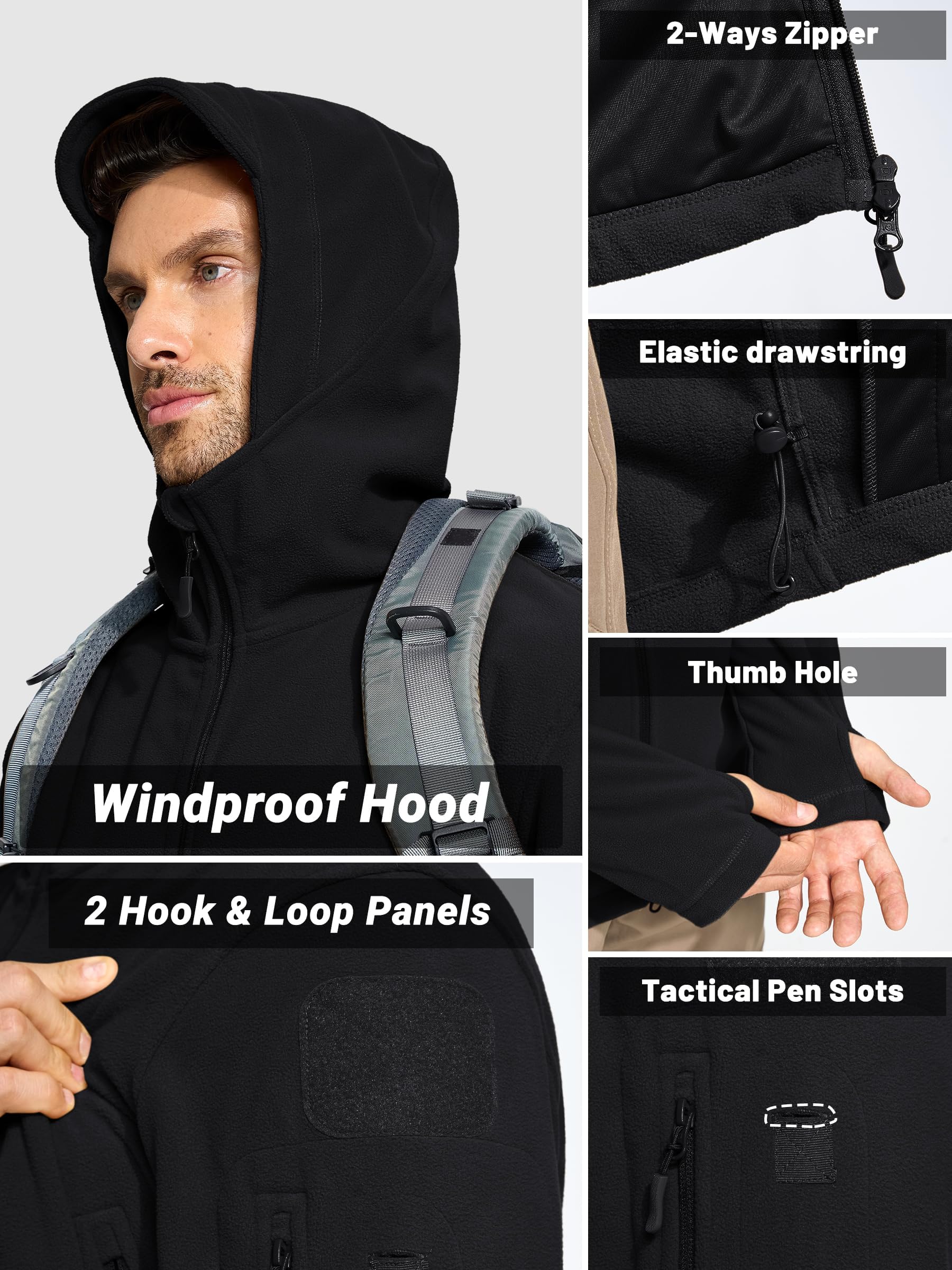 TACVASEN Giacca Uomo Giacca Pile Uomo Giacche in Pile Outdoor Militare Caldo Cappotto Felpa Pile Giubbotto da Lavoro Giacche Trekking Sport e Outdoor