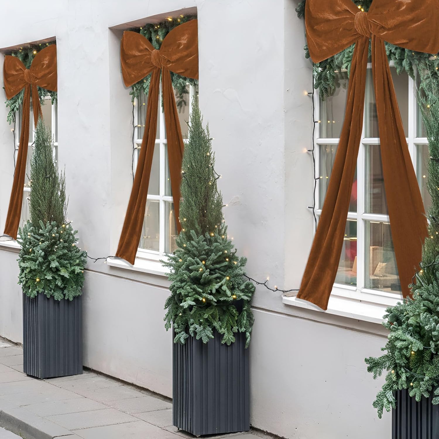 Suncalla 2pcs Extra Large Christmas Tree Topper Bows, 49 x 19 inches Tree Toppers Bows Christmas Decorations Wreath for Home Wedding Party Holiday Decor Supplies(Brown,Velet)