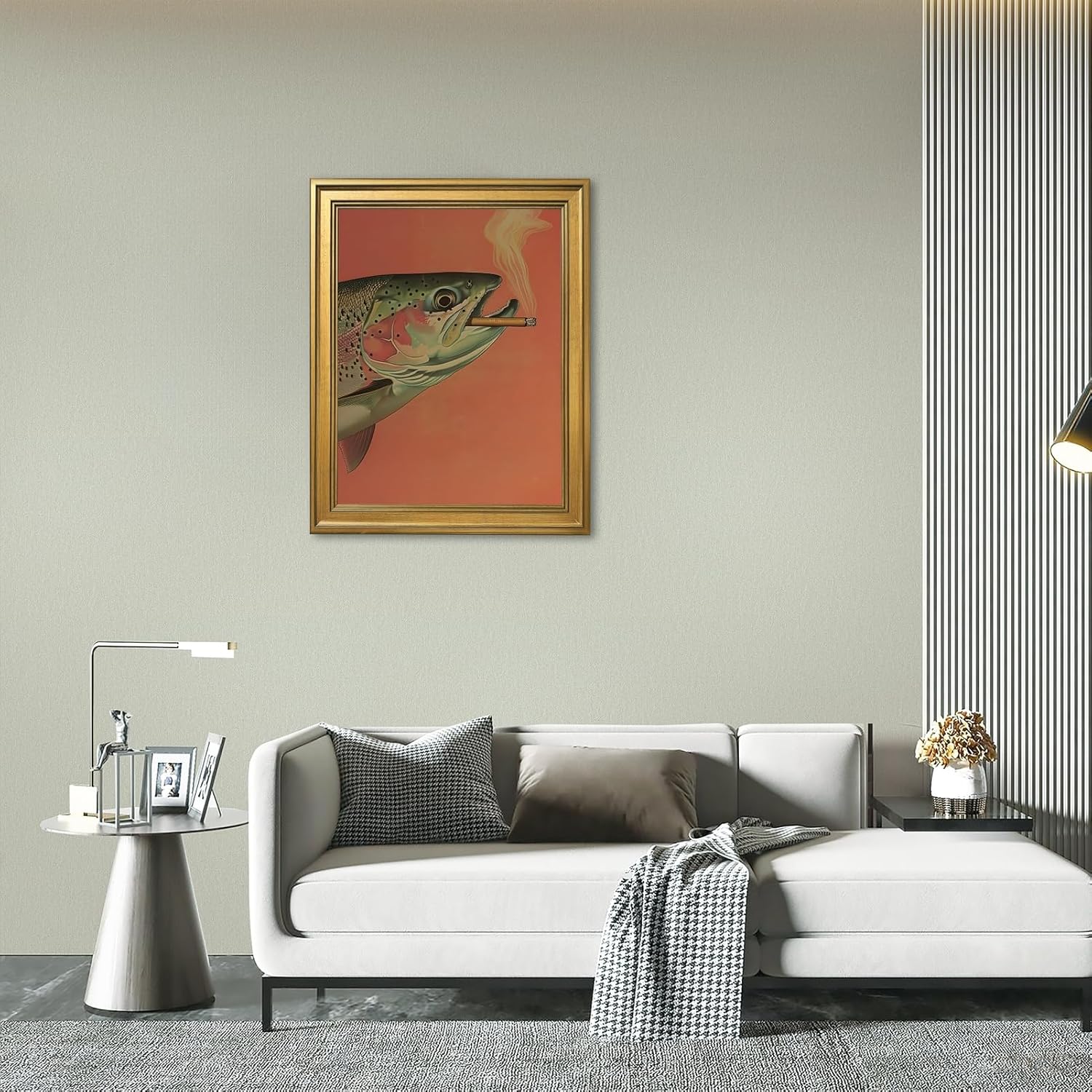 EQUEEN Trout Poster Wall Art Wall Decor Vintage Fish Canvas Print Funny Fishing Art For Cabin Man Cave12x16inch Golden frame