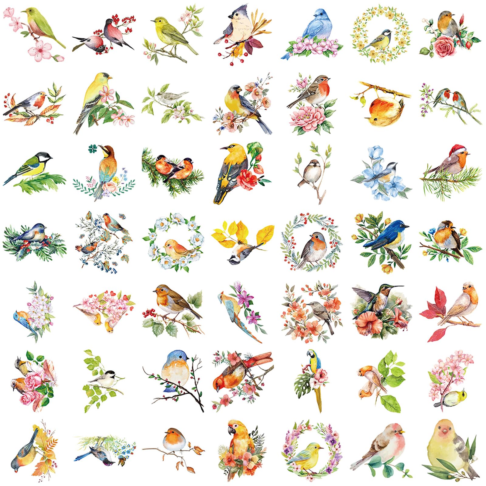 Hsioluted Multicolor 50 Sheets Luggage Sticker Scrapbook Sticker Watercolor Bird Graffiti Decorative Reward For Phone Watercolor Bird Graffiti