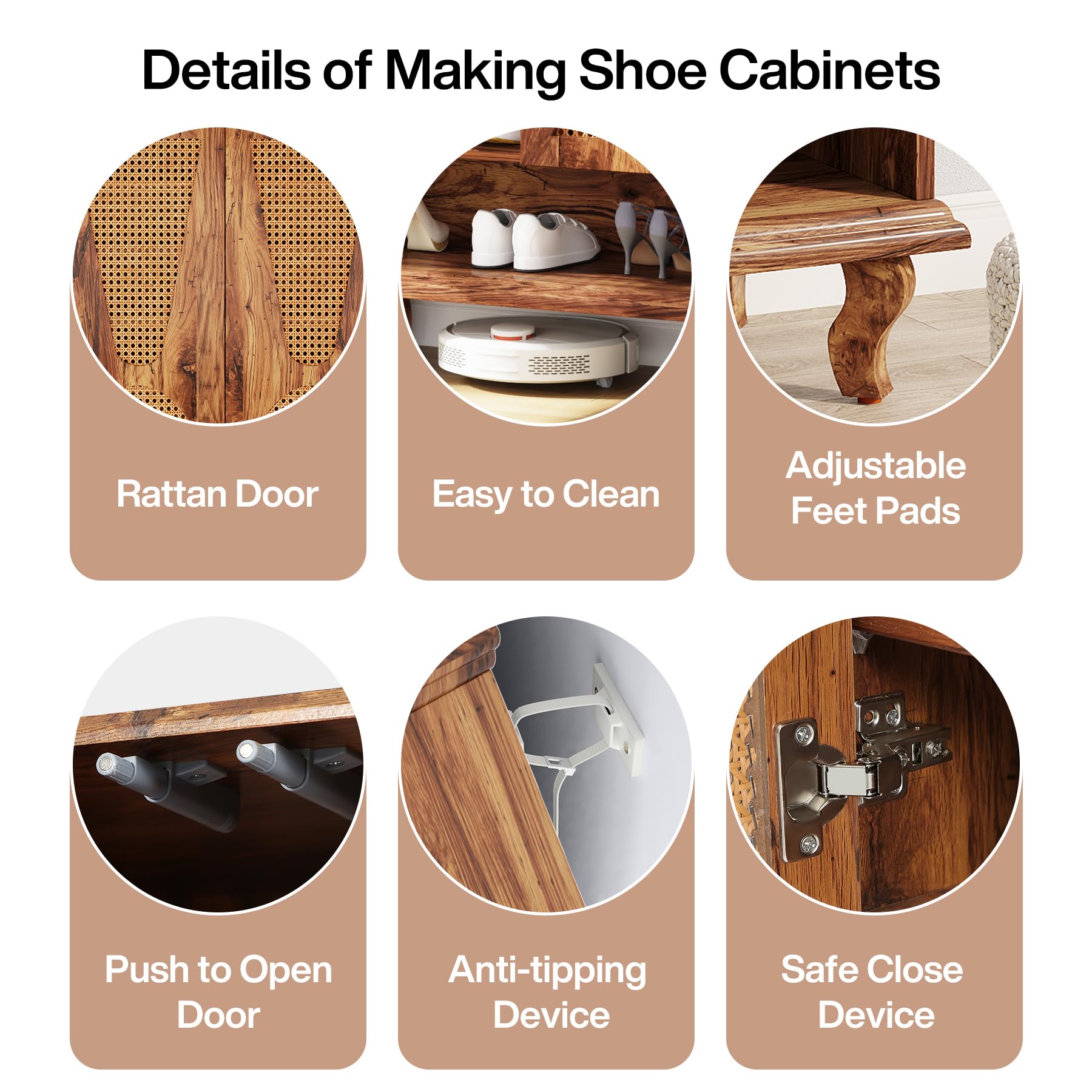 Tribesigns Rattan-Schuhschrank mit 2 Türen, 75x 37x 110cm, Schuhkipper schmal,7-stöckig Schuhregal für 25 Paar Schuhe Regal für Eingang, Flurschrank,Wohnzimmer