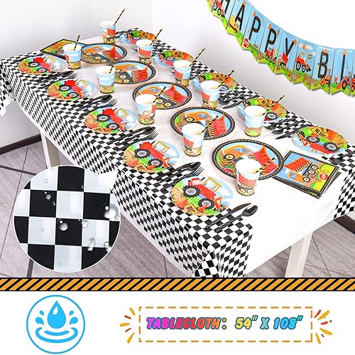 Miniatura 6 de Juego de suministros para fiesta de cumpleaños de construcción, 170 piezas de decoraciones de cumpleaños de construcción para niños, incluye platos,