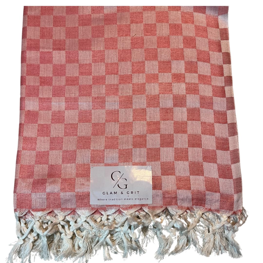 Glam & Grit Checkered Bhagalpuri Silk Chadar, 100% Organic Silk Top Sheet with Tassels, Pink and White-image-29