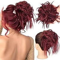 Vista 11 de HMD - Extensiones de cabello tipo rodete desordenado, cola de caballo con banda elástica de goma, extensiones de cabello sintético para mujer