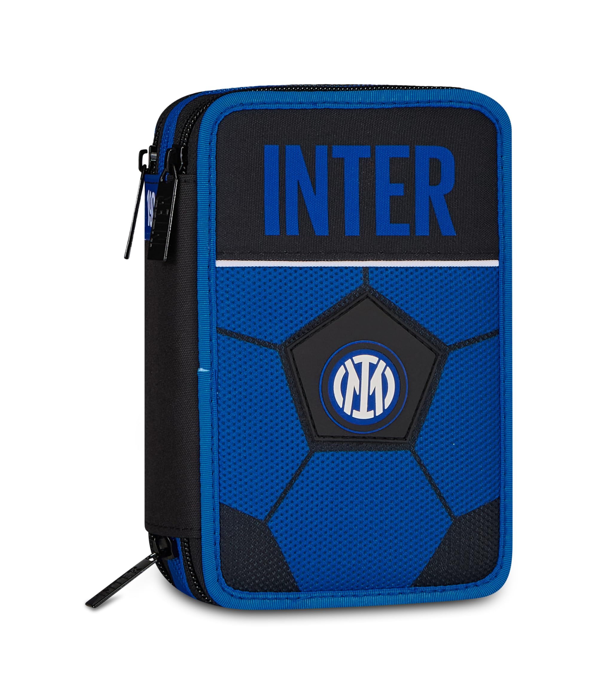 Seven Astuccio Scuola 3 Zip Inter, Blu, Triplo Scomparto, 45 pezzi, Set cancelleria, Zaino, Calcio, Prodotto ufficiale