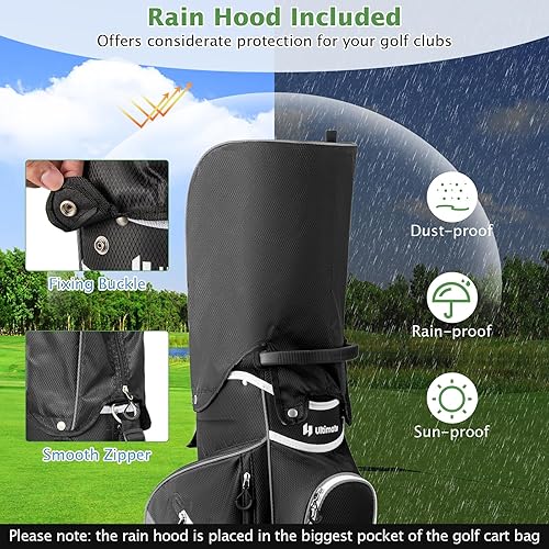 Miniatura 5 de GYMAX Bolsa de golf, bolsa de carrito de golf con divisor de 14 vías con 9 bolsillos con cremallera, capucha para lluvia, calcomanía para guantes y