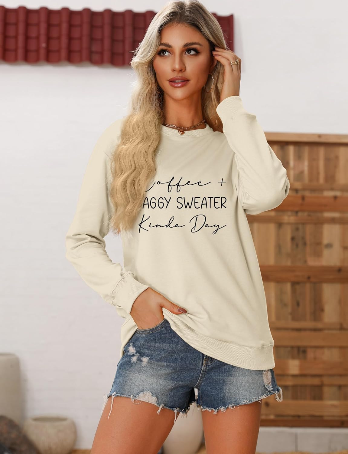 Coffee Sweatshirts for Women Coffee Baggy Sweater Crewneck Sweatshirt Graphic Casual Lightweight Pullover Tops - Image 2