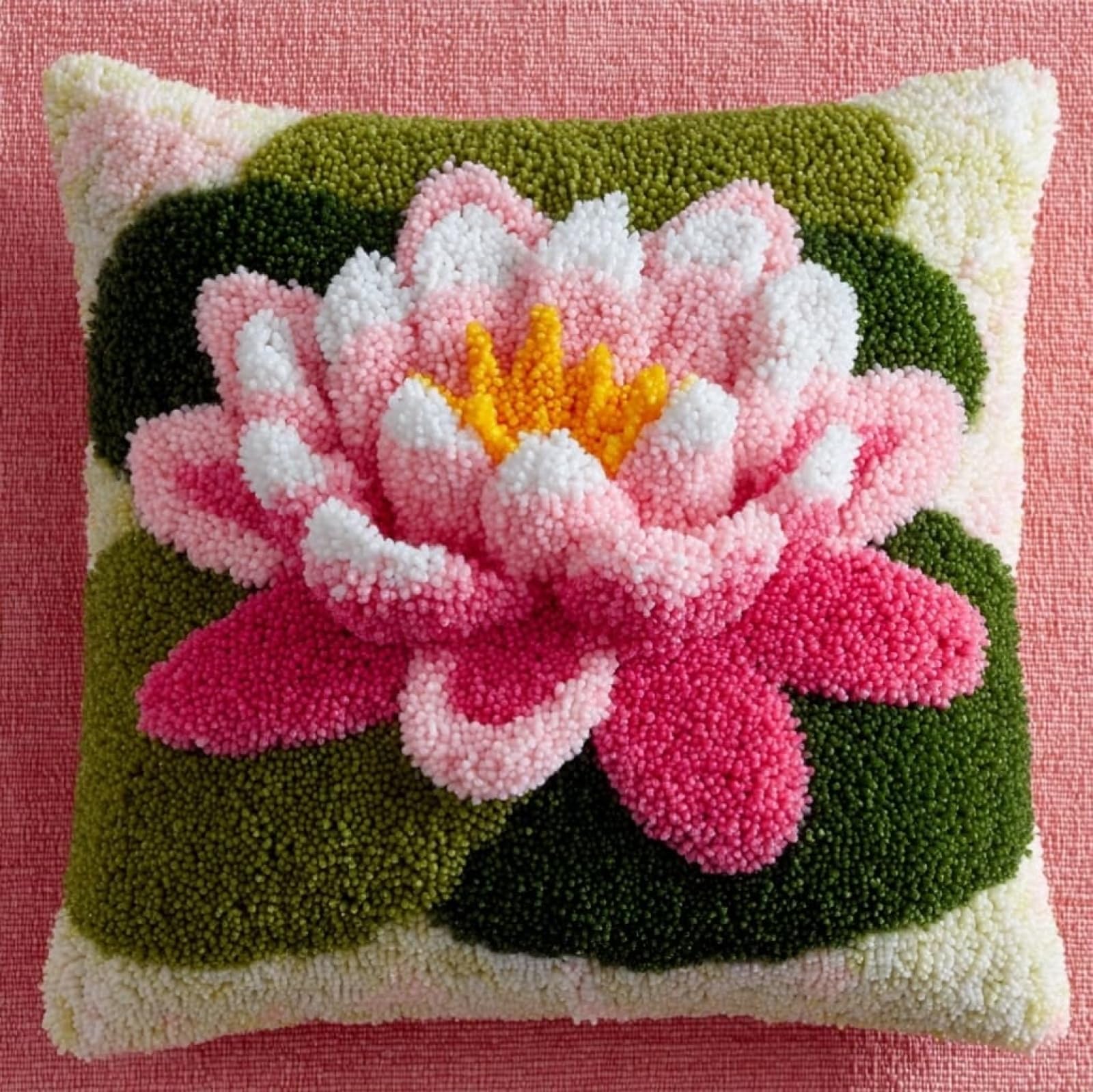 WallustrioaW Latch Hook Pillow Kits Cushion,Beautiful Lotus