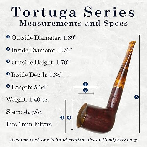 Miniatura 3 de Savinelli Tortuga - Juego de pipa para fumar tabaco de acabado liso con 100 filtros Balsa de 0.236 in, tubo de brezo italiano hecho a mano con tapa