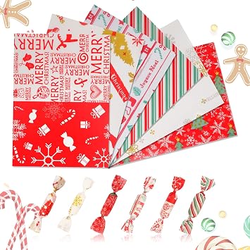 YBB 600 Pcs Christmas Candy Wrappers for Caramel, Greaseproof Candy Wax Twisting Papers Wrappers for Christmas Party Goodies Candy Chocolate Sweets