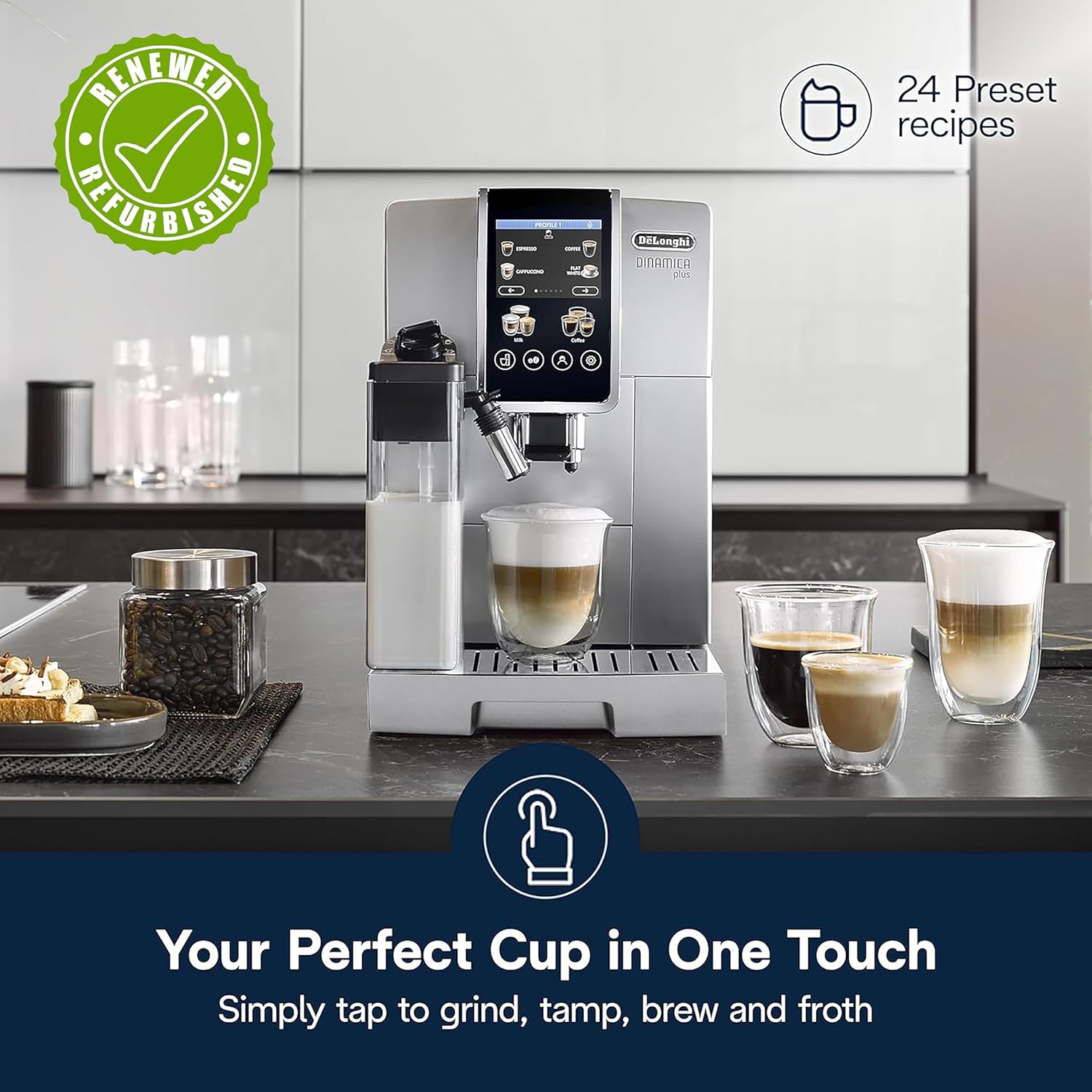 De'Longhi Dinamica Plus Espresso Machine with Automatic Frother, 24 Recipes, ECAM38085SB (Renewed)