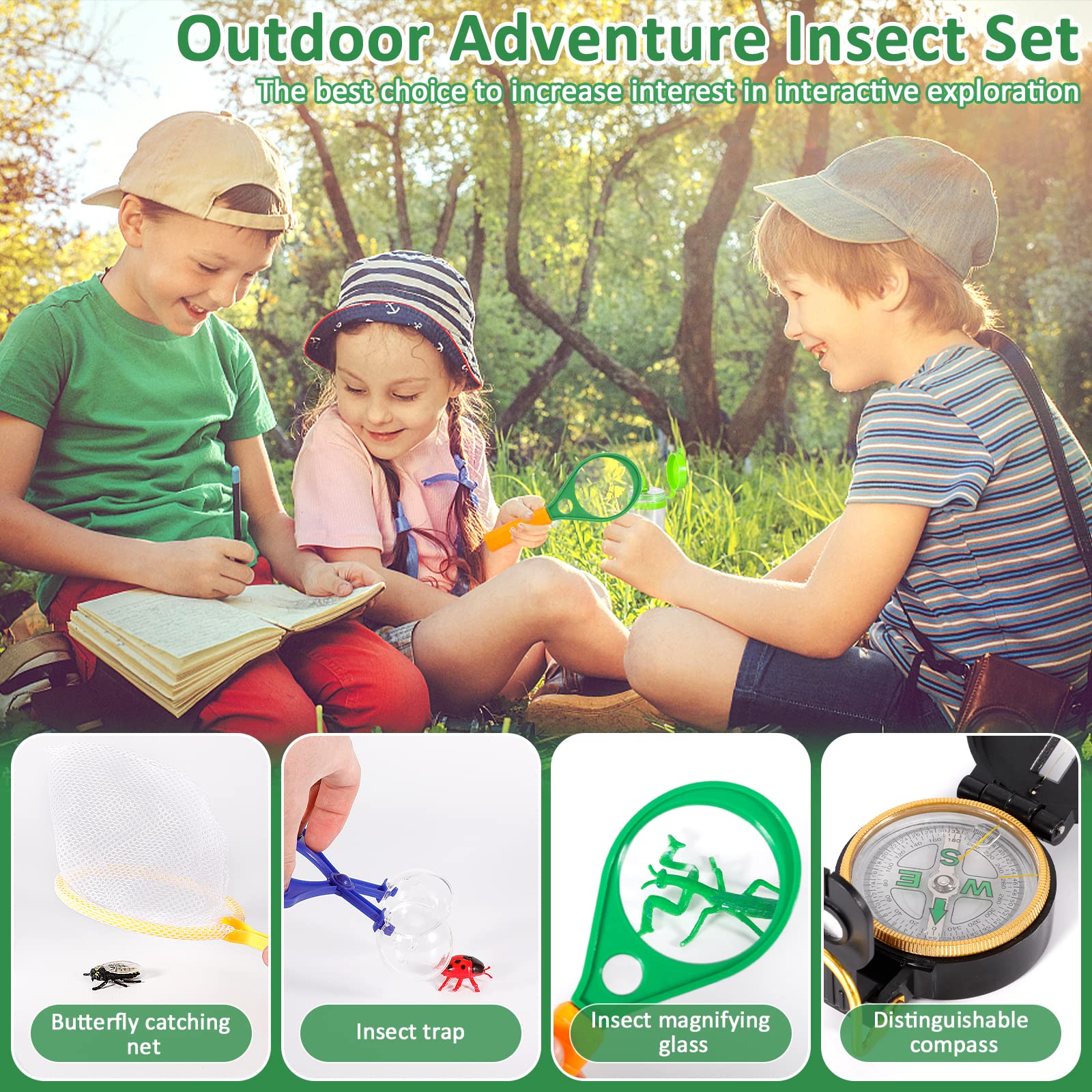 Set di Giocattoli da Esploratore Esterno, binocolo per Bambini 27 Pezzi Set da Esploratore per Bambini avventuriero,Giocattoli da Regalo incl pinzette, Bussola, Fischio, Lente d'Ingrandimento
