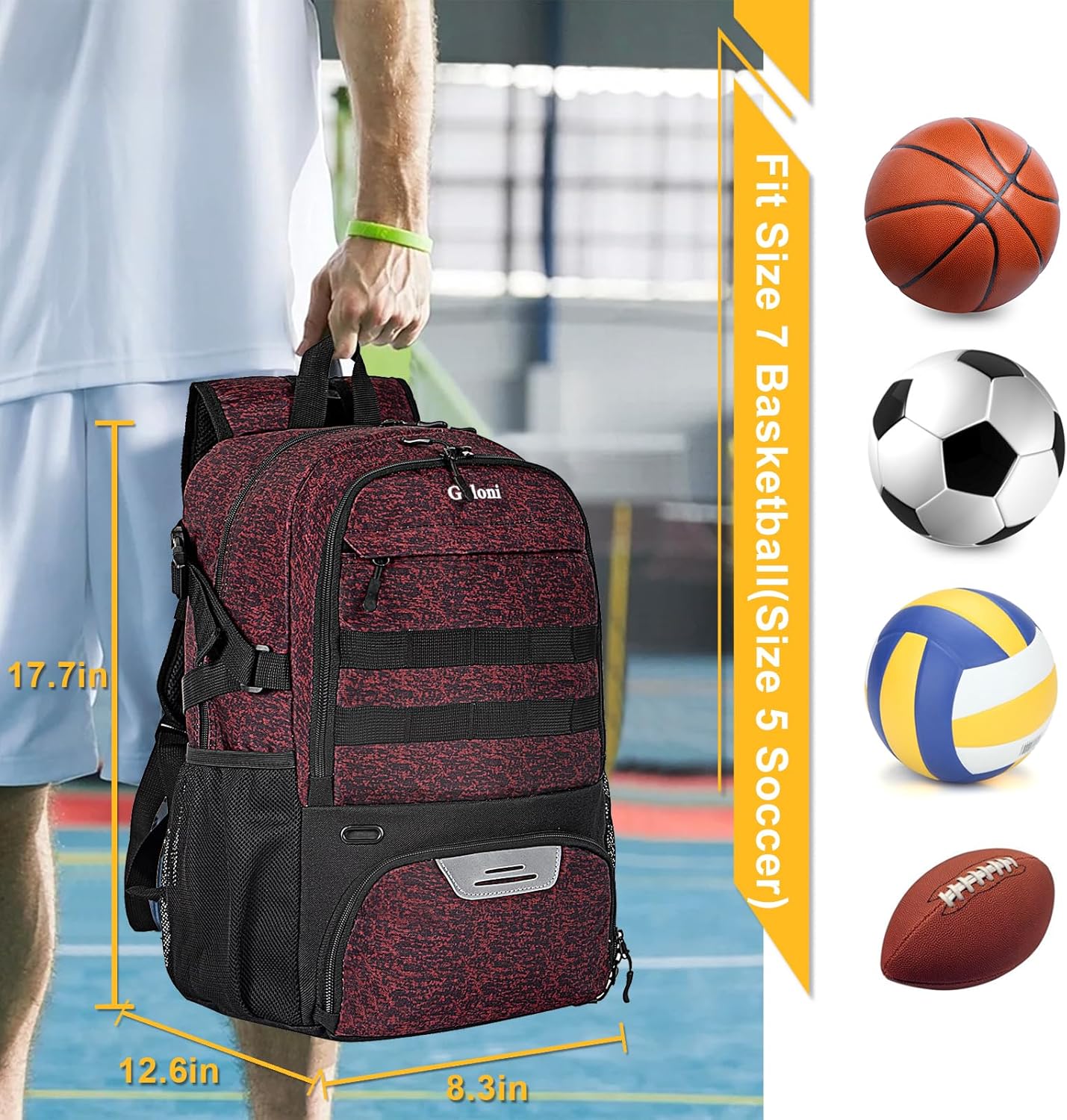 Goloni Basketball Backpack,Large Basketball Bag with Ball Compartment & Shoe Compartment,Sports Bag Fit Volleyball, soccer - Image 3