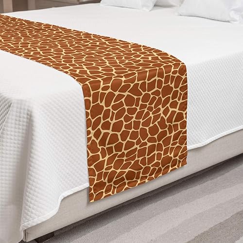 Ambesonne Earth Tones Bed Runner, Giraffe Skin Background Savannah Animal Savannah Inspired Design Print, Decorative Accent Bedding Scarf for Hotels