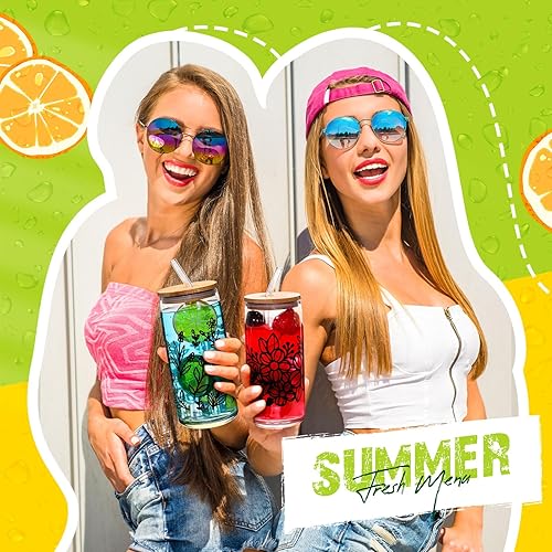 Miniatura 2 de Norme 4 vasos de vidrio floral con tapa y pajita, transparentes de 16 onzas, tarros de bebida de Navidad con forma de flor de café helado, lindos