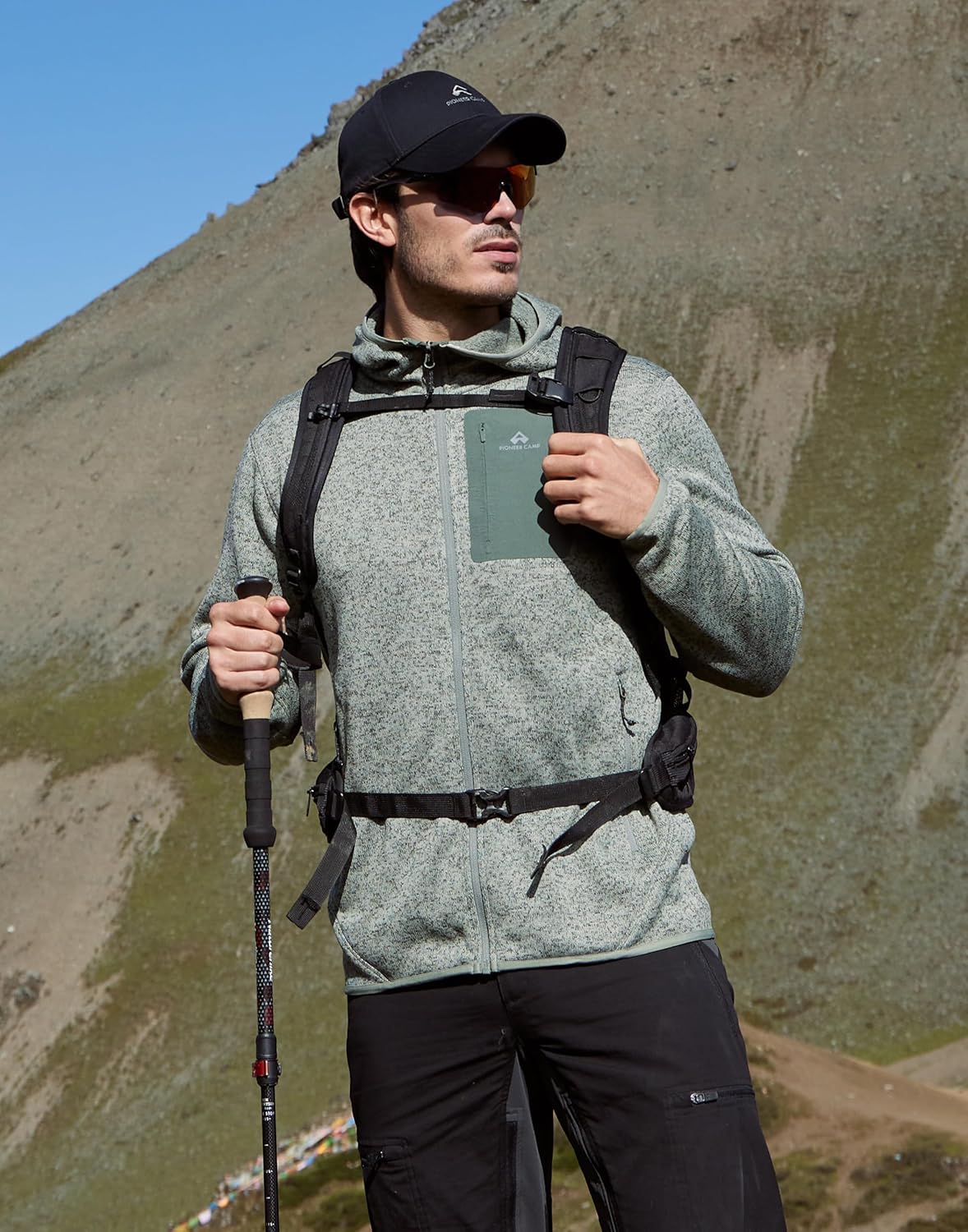 Pioneer Camp Men's Full Zip Fleece Jacket with Hood Chest Pocket Winter Warm Lightweight Outwear Coat Hiking Climbing Skiing - Image 3