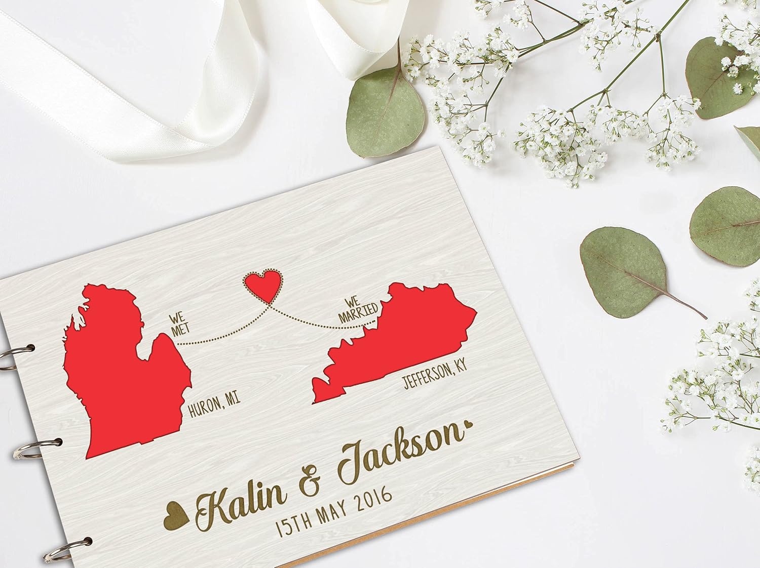 Darling Souvenir Personalized Engraved Laser Cut Wedding Guest Book Wooden Cover Sign-in Book Registry Guestbook Scrapbook-HH