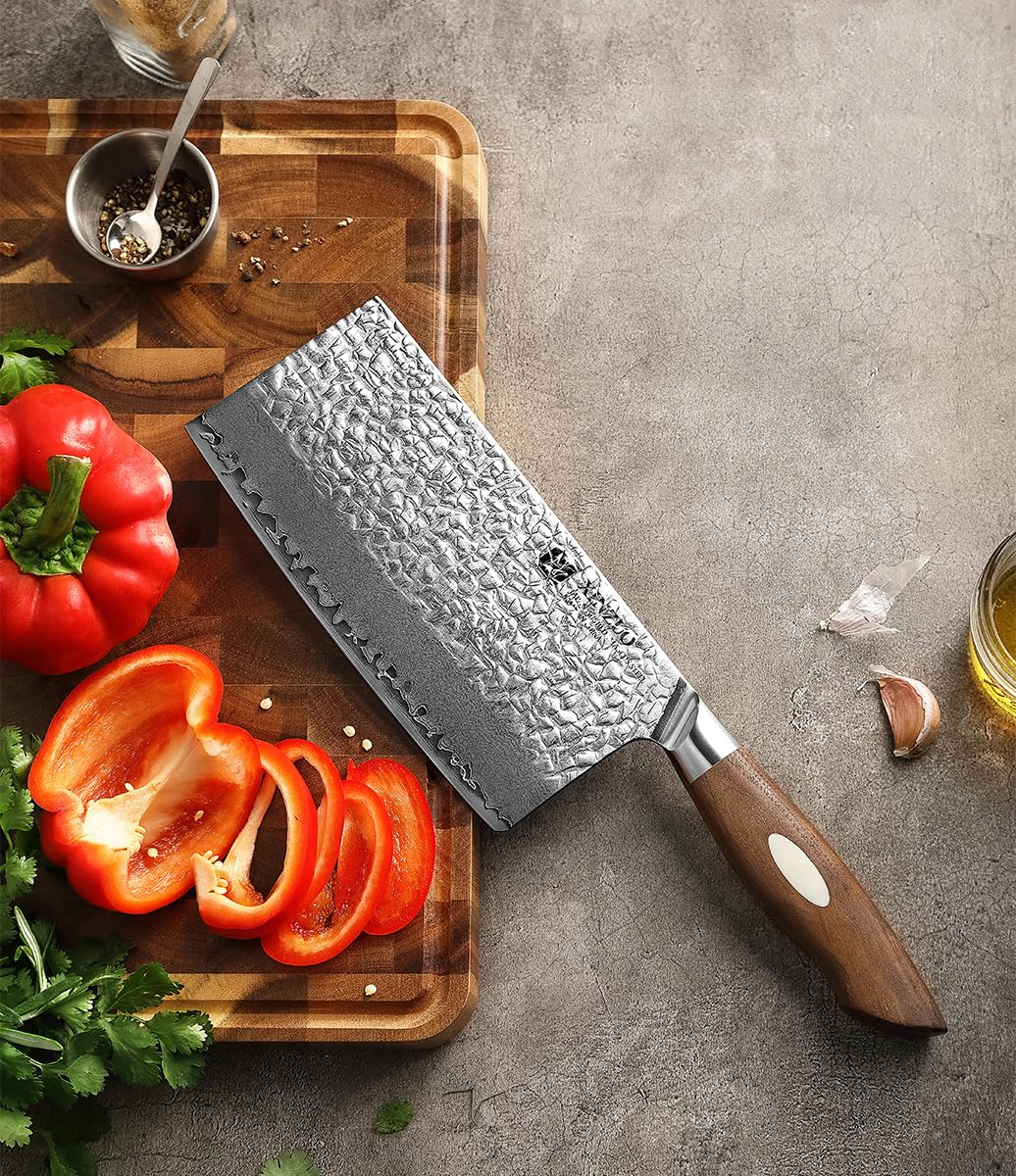 Coltello a Mannaia Damasco AUS-10 18.3cm - XINZUO Acciaio Giapponese