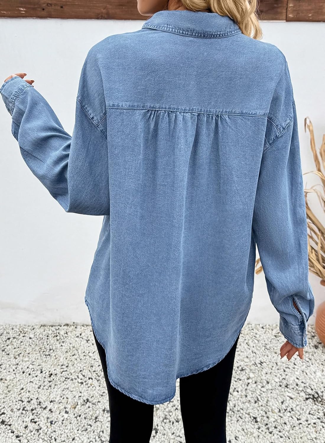 Sidefeel Women's Denim Shirt Button Down Long Sleeve Jean Shirt Shackt with Lace Pocket Denim Top - Image 2