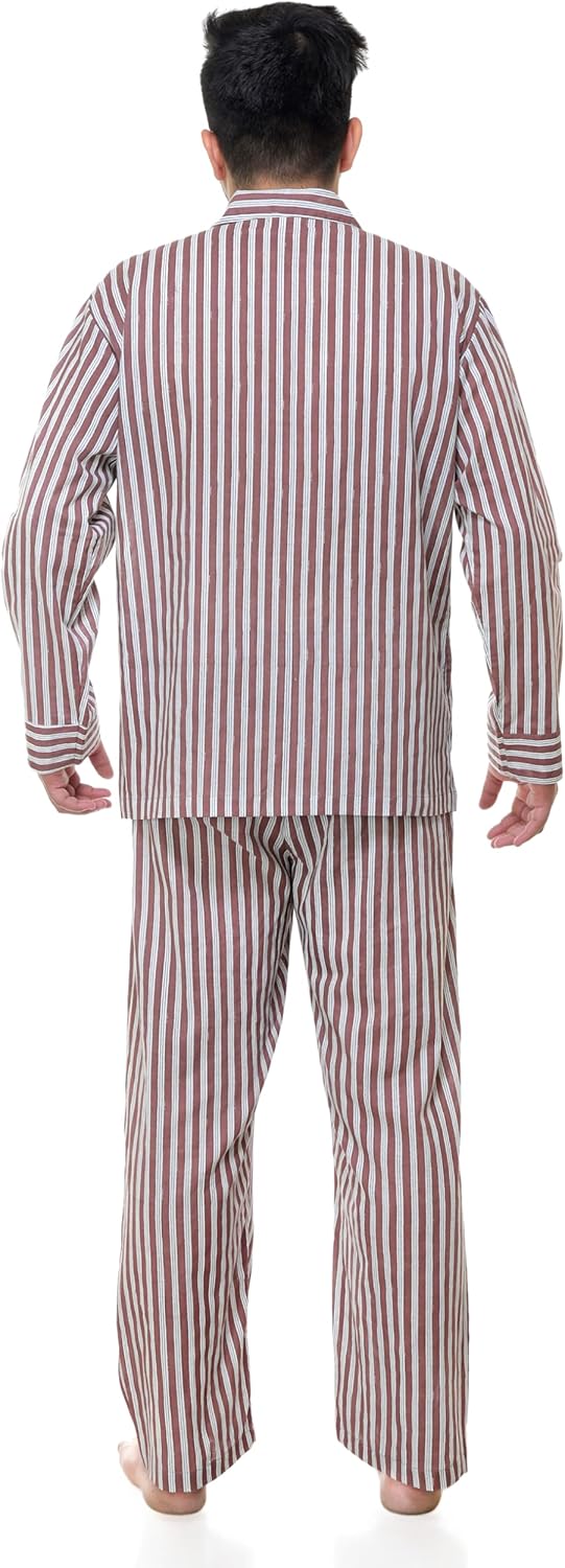 Huar Men's 100% Cotton Pajamas Sets Long Sleeve Top and Pants Button Down Sleepwear Loungewear Pjs set with Pockets