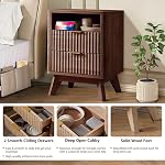 Fluted Nightstand - 18" Modern Bedside Table w/ 2 Drawers, Wood Bed Side End Table with Open Shelf, Night Stand with Storage Drawer, Curved Design Night Stands for Bedroom Living Room (Walnut)