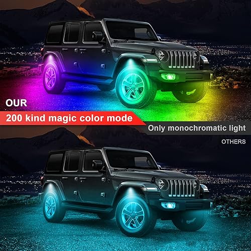 Miniatura 4 de RGB LED Rock Lights Kit, Upgraded 210 Degrees Wide Angle Multicolor Chasing Underglow Neon Lighting Kit, Music Sync, 8Pcs 024007 0