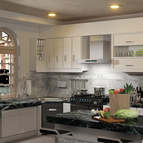 Miniatura 9 de IKTCH Campana extractora de montaje en pared de 36 pulgadas, campana extractora sin conductos de 900 CFM con ventilador de 4 velocidades, campana