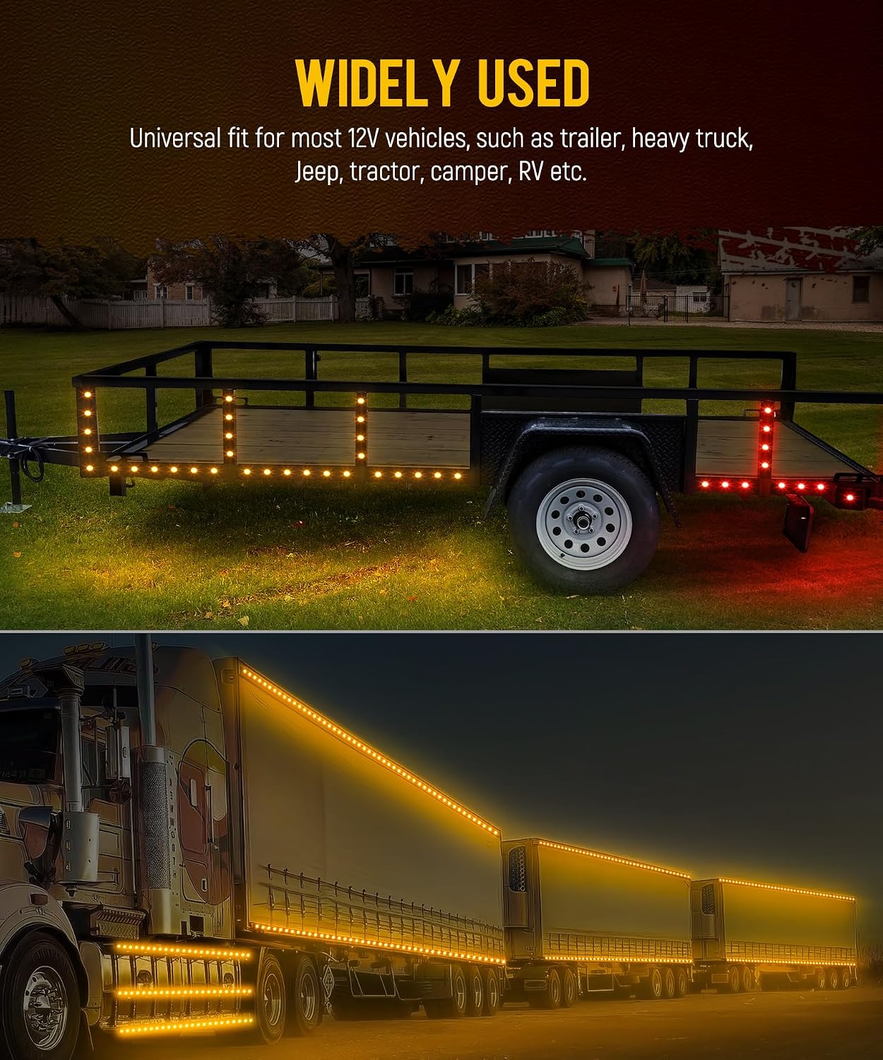 Partsam 100 Pcs 3/4" Amber Side Marker Lights with Connector Plug + 2 Pin Continuous Wire Harness Roll, Plug and Play Hassle-Free Installation for Trailers, Trucks, Vans, RVs, ATVs, Buses