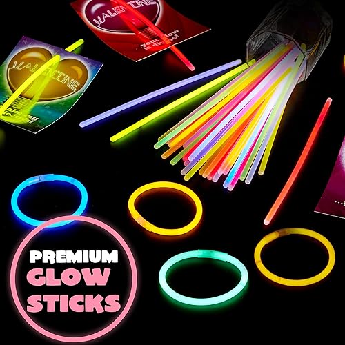 Miniatura 7 de JOYIN Paquete de 36 tarjetas de regalo de neón para el día de San Valentín con pulseras de palo brillante, collares que brillan en la oscuridad para