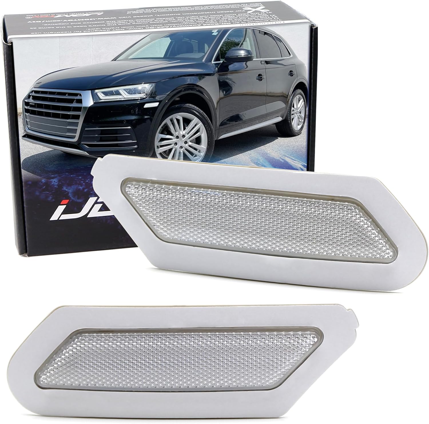 iJDMTOY Euro Black Smoked Reflective Lens Front Bumper Side Markers Compatible With Audi 2018-2020 Q5 SQ5, Replace OEM Amber Reflectors