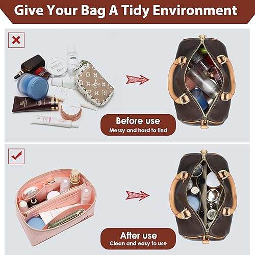 Miniatura 5 de KESOIL Inserto organizador de bolso para bolsos, Fit Speedy 30 Neverfull Felt Tote Insert con Base Shaper Zipper Bag en bolsa (rosa fieltro, grande)