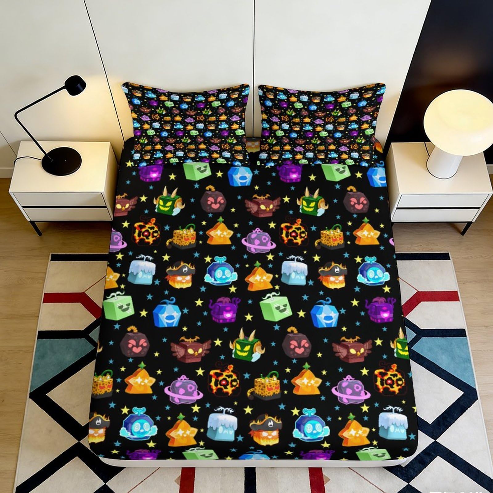 Uxinyoume Style-10 3D Printed Cartoon Monster Fitted Sheet Microfiber Colourful Space Pattern Mattress Cover For Bedroom Dorm Decor 90X200x25cm