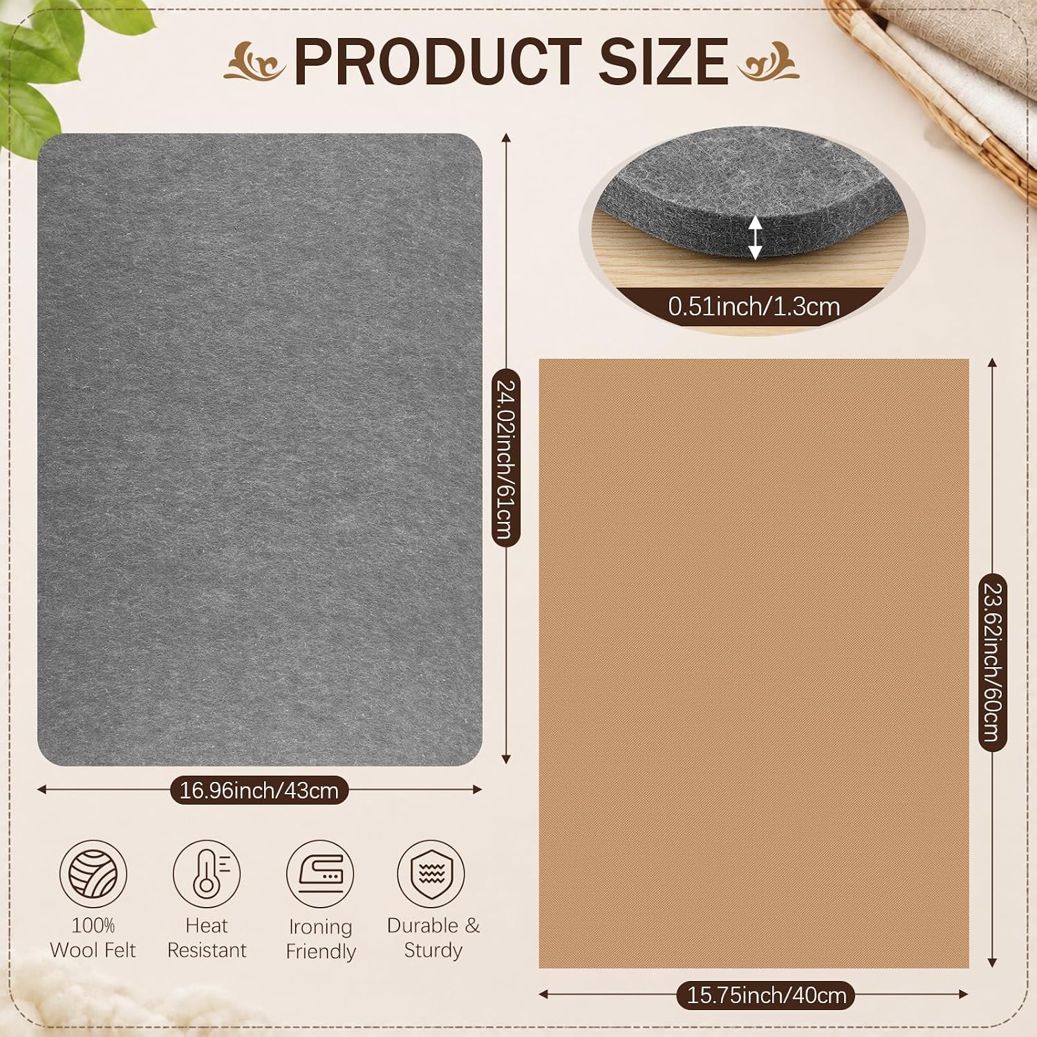 Fanfanwin 17"x24" Wool Pressing Mat with Heat Resistant Protective Cloth