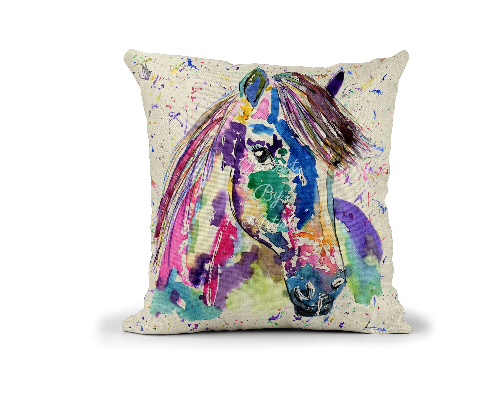 Vixar Multicolor Pony Horse Pet Watercolour Rainbow Art Linnen Cushion With Filling Or Cover Only, 40X40cm, Gift, Christmas, Birthday (Cover Only)