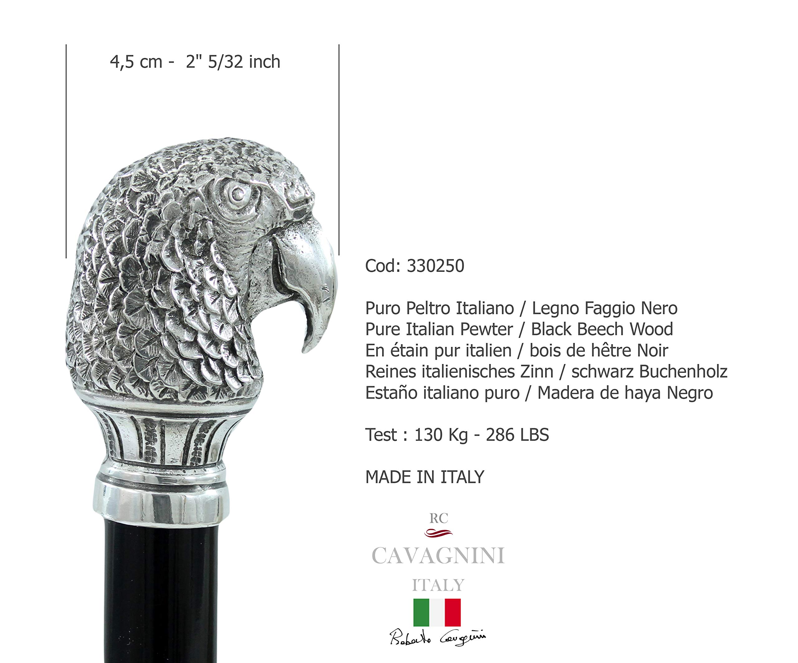 Bastón de Madera de Peltre Elegante Personalizado para Hombre Mujer Ceremonia del Loro Italia