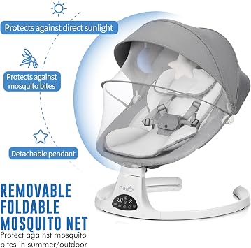 Baby Bouncer Swing Chair from Birth | 5-Speed Baby Swing with Remote Control, 3-Stage Timer, Soft Padded Seat & 2 Plush Toys | Newborn Infant Bouncer. (Grey)
