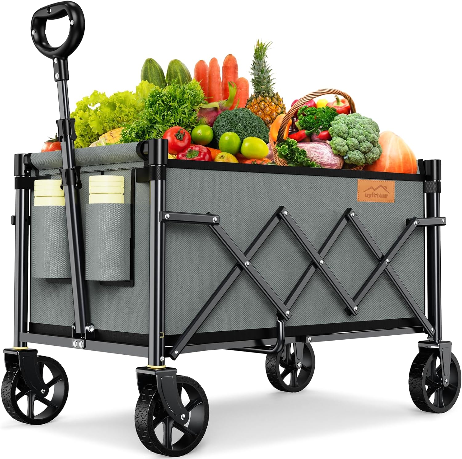 Collapsible Wagon Cart Foldable with 220lbs Weight Capacity, Lightweight Portable Folding Utility Grocery Shopping Cart with Wheels for Camping Sports Beach and Shopping